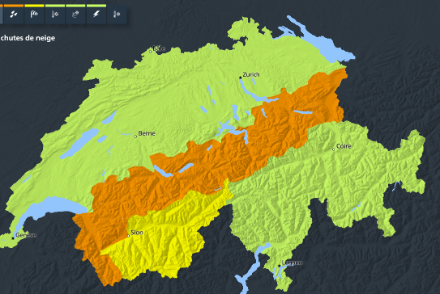 Carte des avertissements de neige valide ce lundi à 12h.
