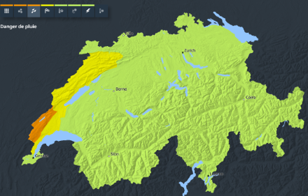 Carte des avertissements de pluie valide ce lundi à 12h. 