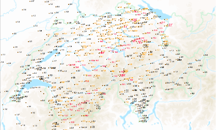 Cumuls de précipitations enregistrés à nos stations de mesure entre 15h lundi 11.11.2024 et 15h mardi 12.11.2024
