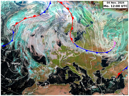 Analyse synoptique du 4 novembre 2024. L'anticyclone règne sur le centre de l'Europe. 