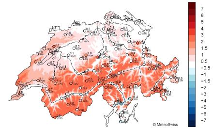 Figure 3. Écart à la norme 1991-2020 de la température moyenne en novembre 2024. 