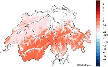 Carte de la Suisse montrant la répartition de la température moyenne en novembre 2024.