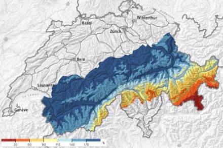 Figure 4 : Enneigement relatif le 24 décembre 2024 (par rapport à la norme 1991 – 2020). Source : SLF