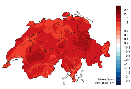 Carte de la Suisse sur la répartition des températures en 2024. 