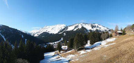 Image webcam avec vue sur le village de Morgins (VS) le 24 janvier 2025 (avant les récentes chutes de neige). Alors que la neige était quasi inexistante sur le versant exposé au sud, on peut voir que plus bas, le village était encore enneigé