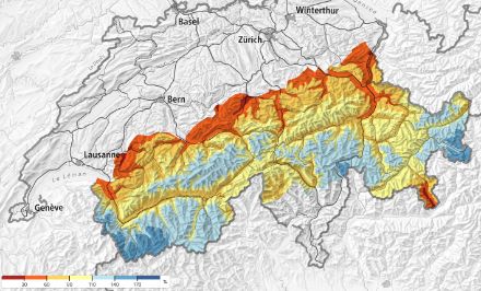 Carte de la hauteur de neige relative dans les Alpes le 29 janvier 2025 par rapport à l’enneigement moyen à cette période de l’année entre 1991 et 2020. 