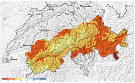 Hauteur de neige relative à la norme 1991-2020 au 19 janvier 2025 à 06h. Source : SLF