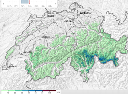 Cumuls de neige fraîche de ces dernières 24 heures.