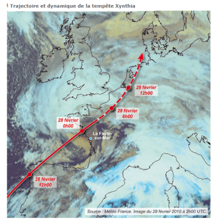 Trajectoire de la tempête Xynthia 