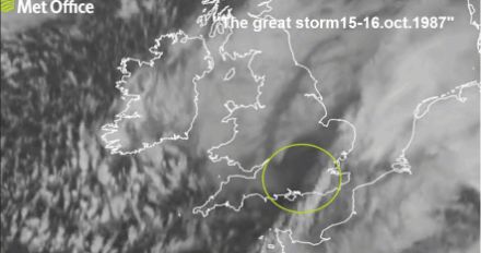 "The Great Storm" 15-16 octobre 1987, rafale maximale de 216 km/h liée à un sting-jet