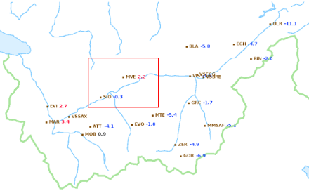 Températures en Valais dimanche 2 février à 08 UTC. Source : Climap@MétéoSuisse
