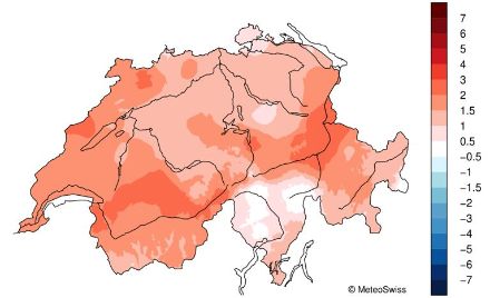 Carte de la Suisse des températures en janvier 2025.