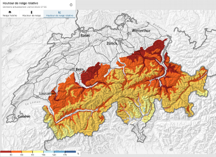 Hauteur de neige relative dans les Alpes pour le 26.02.2025
