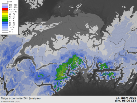Figure 2 : cumul de neige entre samedi 6 h et dimanche 6 h.