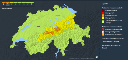 Avertissements de vent fort pour le versant nord des Alpes, émis le jeudi 20 mars 2025 à 11 heures. 