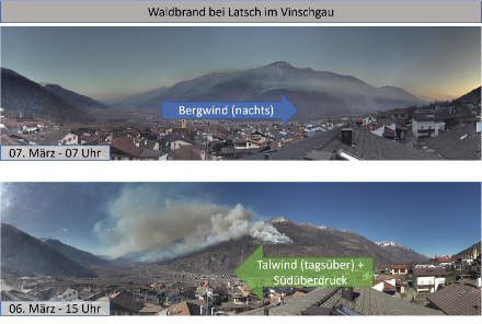 Incendie de forêt près de Latsch dans le Val Venosta.