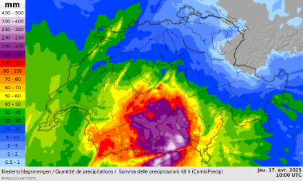 Figure 1. Précipitations estimées avec les radars sur 48 h entre mardi 10h00 et jeudi 10h00. 