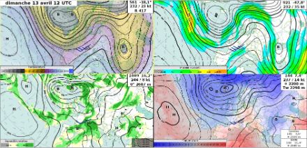 Cartes du modèle IFS High Res du 11.04.2025, 00 h UTC pour dimanche 13 avril 2025, 12h UTC