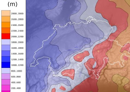 Figure 3 : Altitude de la limite pluie-neige (en mètres) prévue le 17 avril 2025 à 00UTC par le modèle du centre européen. (Source : IFS)