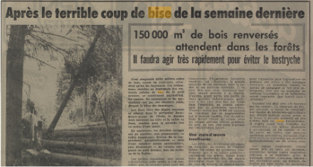 Article de presse publié après la tempête du 15 avril 1972.