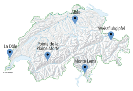 Vue d'ensemble des radars météorologiques en Suisse.