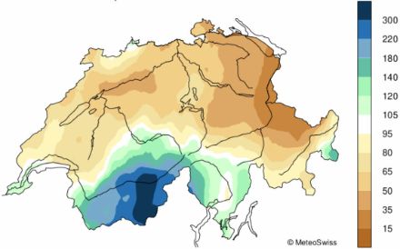 Répartition spatiale des sommes pluviométriques en avril 2025