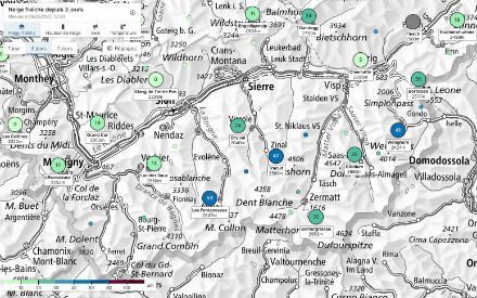 Hauteur de neige fraîche (en cm) mesurée en 3 jours (entre mardi 6 et vendredi 9 au matin)