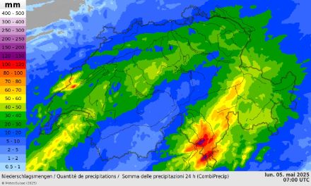 Estimation à partir des données de radar des quantités de pluies tombées en 24h d'ici lundi 5 mai, 9h locales