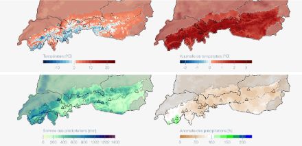 Température moyenne et précipitations totales et anomalies correspondantes pour la période de référence 1991-2020 