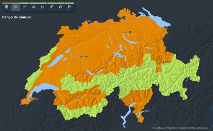 Carte des avis de danger canicule, valide ce samedi 28 juin 2025 à 14h. 