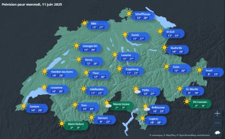 Carte du temps prévu pour la journée de mercredi 11 juin 2025. 
