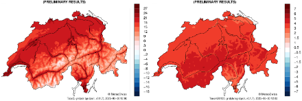 Carte de la température mensuelle moyenne par rapport à la norme 1991-2020