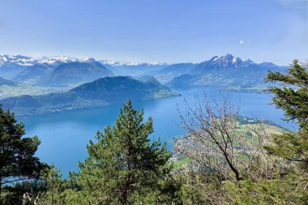Début de mois de mai très chaud, aperçu du Rigi Kaltbad vers le Bürgenstock et le Pilatus.