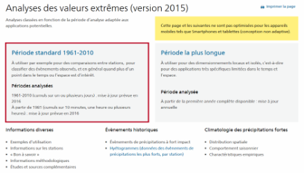 Page d’accès avec un rectangle rouge autour du texte concernant la page «Période standard».