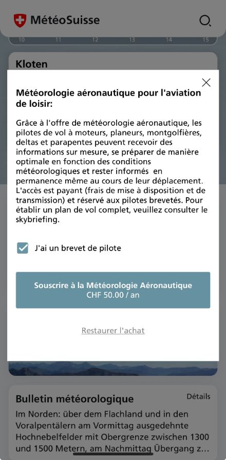 J'ai un nouvel appareil, comment puis-je obtenir à nouveau l'In-App de Météo aéronautique que j'ai déjà achetée ?