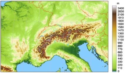 Carte de la région alpine ; les prévisions ICON-CH1-EPS et ICON-CH2-EPS sont fournies pour ce domaine.