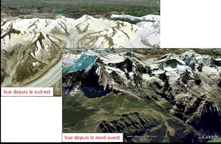 La région de la Jungfrau, en haut vue depuis le sud-est, soit du côté au vent du relief, en bas vue depuis le nord-ouest, soit du côté sous le vent.