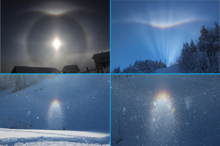 Quatre illustrations de phénomènes de halo près du sol.
