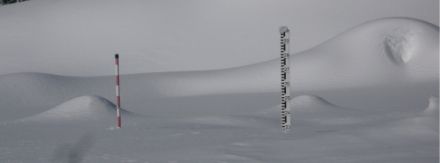 Photos d’une perche de mesure de la hauteur de neige totale au San Bernardino.