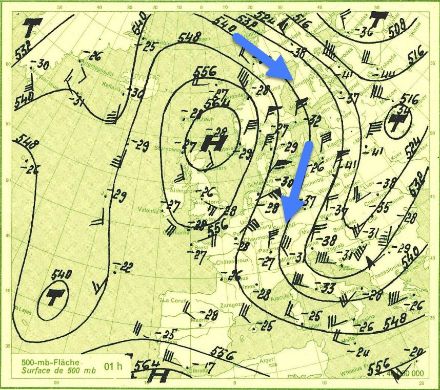 Carte météo de la région Atlantique-Europe.