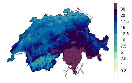 Carte des cumuls de précipitations pour les situations cycloniques de sud-ouest actives.