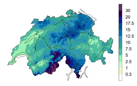 Carte des cumuls de précipitations pour les situations cycloniques de sud-est actives.