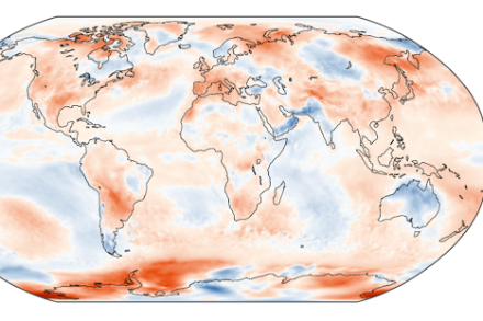 Figure 1. Distribution mondiale de la température en juillet 2022. L’écart (en °C) à la norme 1991-2020 est représenté (basé sur les données ERA5). Source : Copernicus