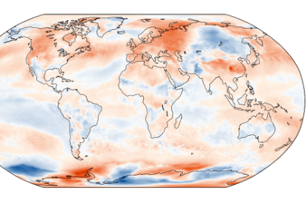 Fig. 1: Distribution mondiale de la température en août 2022. Ecart à la norme 1991-2020 en °C. Source : Copernicus