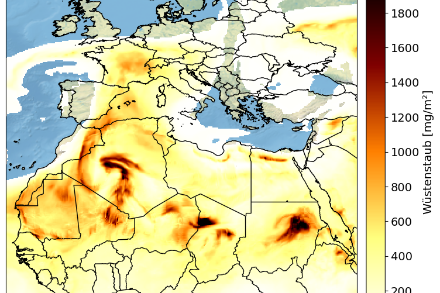 Concentrations en poussières désetiques prévues mardi 13 septembre à 18h locales. Source : ZAMG
