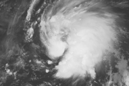 La tempête tropicale atlantique Fiona à 11h dimanche 18 septembre 2022. Source : Image satellite IR de l'United States Naval Research Laboratory