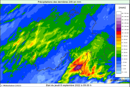 Cumul de pluie en 24h relevé jeudi 8 à 11h