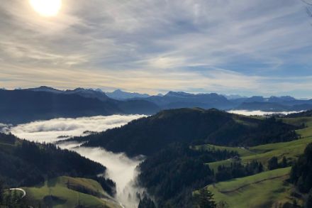 Soleil en haut et stratus en bas au menu de ce dimanche de Noël. Cette photo prise à Trub dans l’Emmental (BE) donne plutôt une impression automnale. Pour trouver de la neige, il faut se rendre souvent à plus de 1700 m.