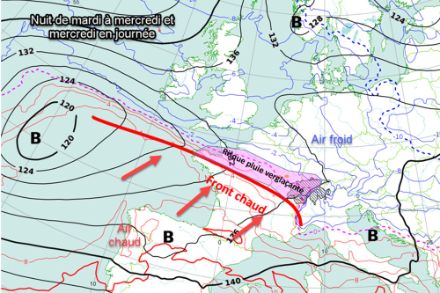 Approche front chaud et risque de pluie verglaçante