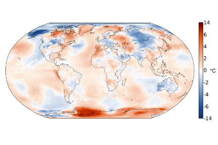 Carte du monde des températures en avril